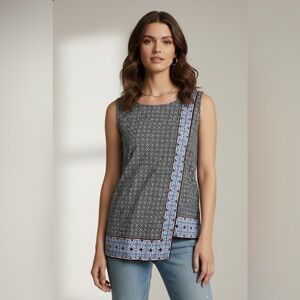 Max Studio Black and Blue Geometric Tunic